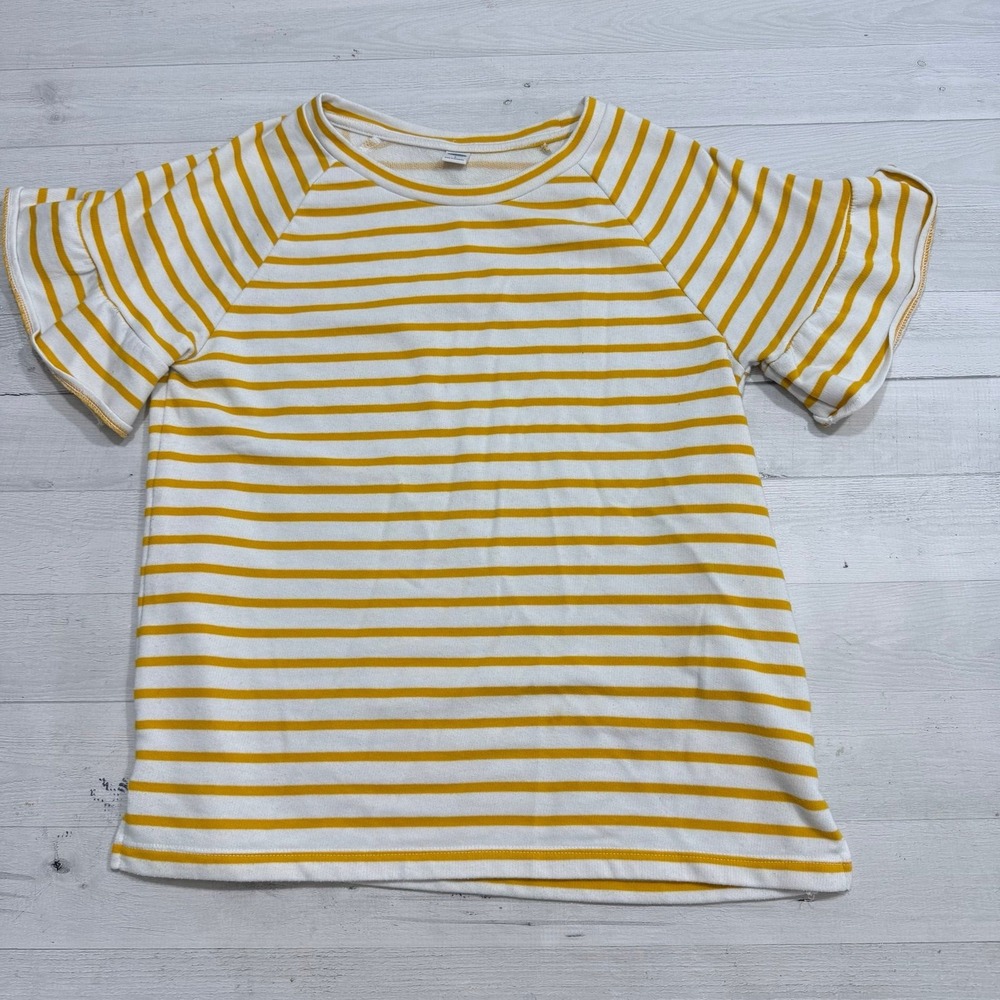 Old Navy Womens T-Shirt Yellow‎ & White Striped Ruffle Sleeve Cotton small